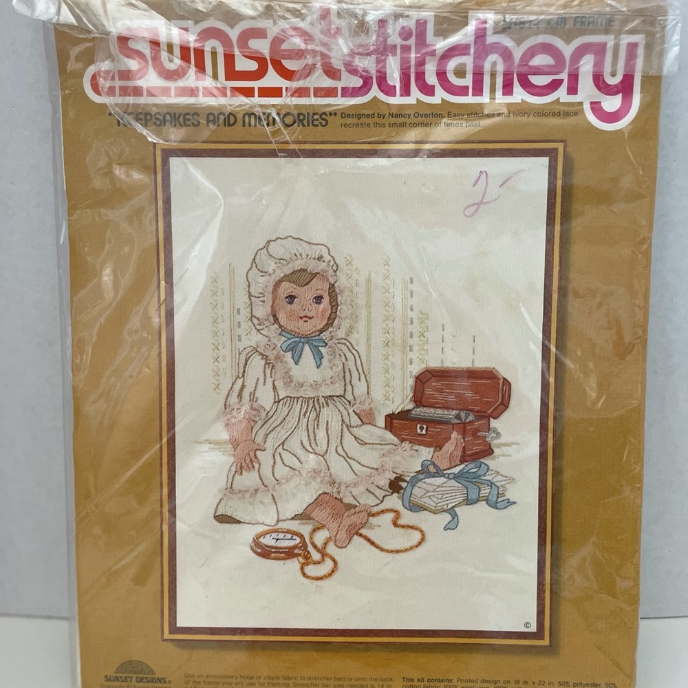 Sunset Stitchery Vintage 1977 Cross Stitch Kit “Keepsakes and Memories”, NIP.